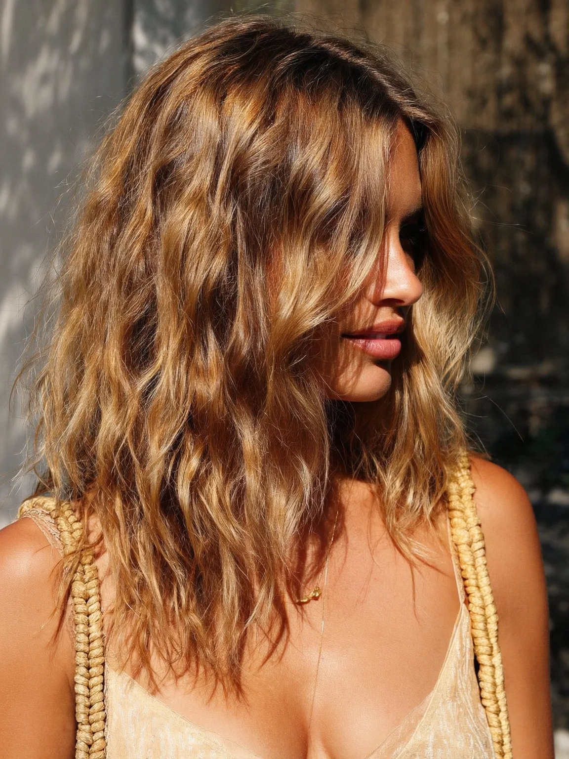Choppy Medium Layers with Golden Honey Blonde Babylights